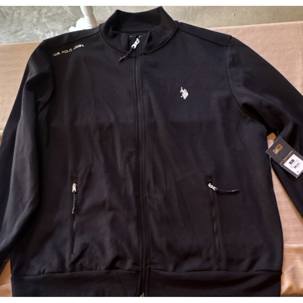 U.S. Polo Assn. Men's Black Full-Zip Sweatshirt 3XL Big & Tall Mock Neck